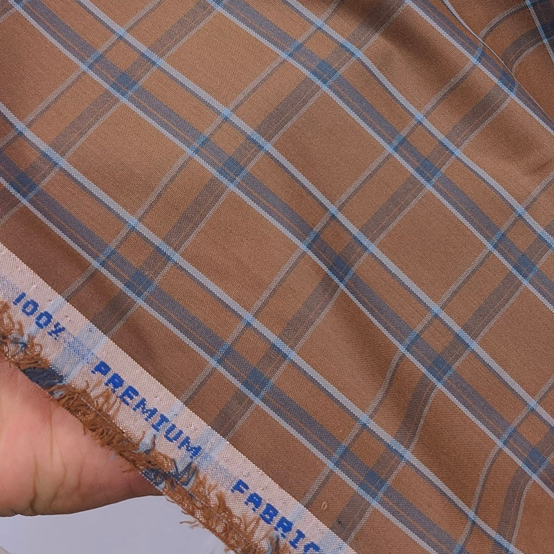 ManTire Men's Poly Cotton Wrinkle Free Check Shirt Fabric Colour Dark Brown