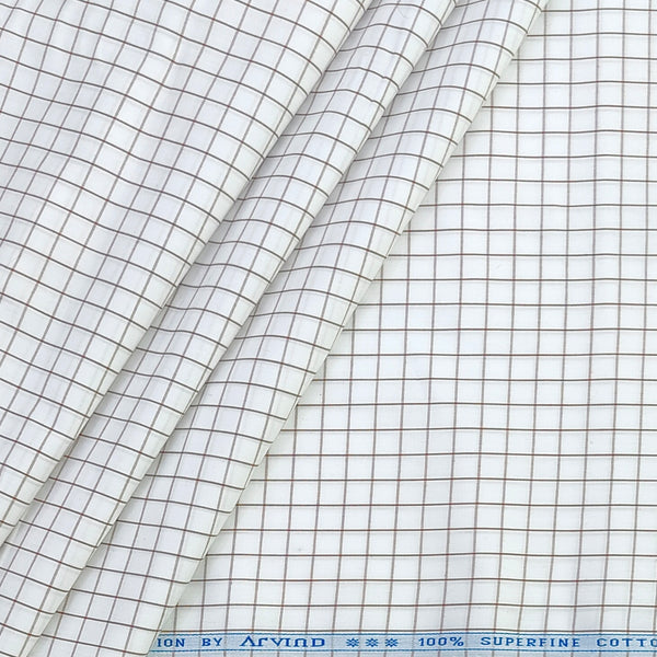 Shirt Fabric Arvind 100% Pure Cotton check Colour white and Brown