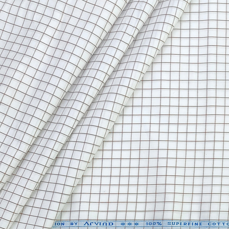 Shirt Fabric Arvind 100% Pure Cotton check Colour white and Brown