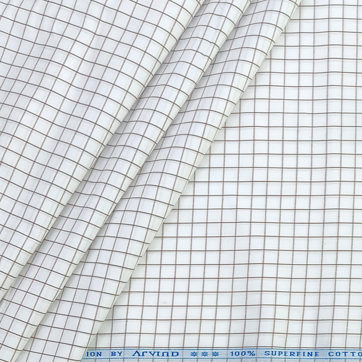 Shirt Fabric Arvind 100% Pure Cotton check Colour white and Brown