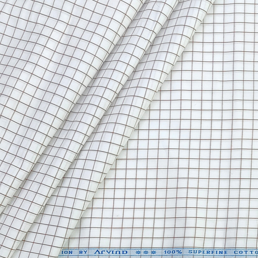Shirt Fabric Arvind 100% Pure Cotton check Colour white and Brown
