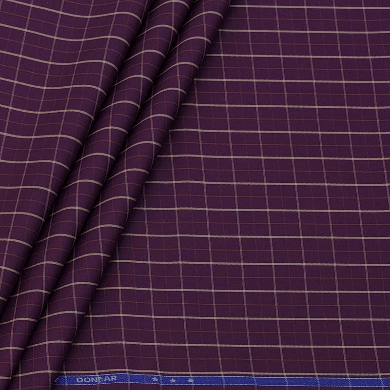 Shirt Fabric Donear Premium 100% Pure Cotton Windowpane Check Colour Imperial Purple