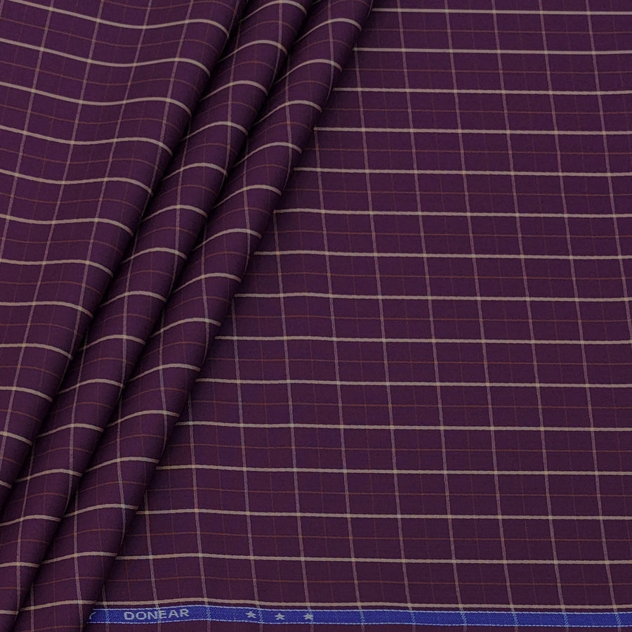 Shirt Fabric Donear Premium 100% Pure Cotton Windowpane Check Colour Imperial Purple