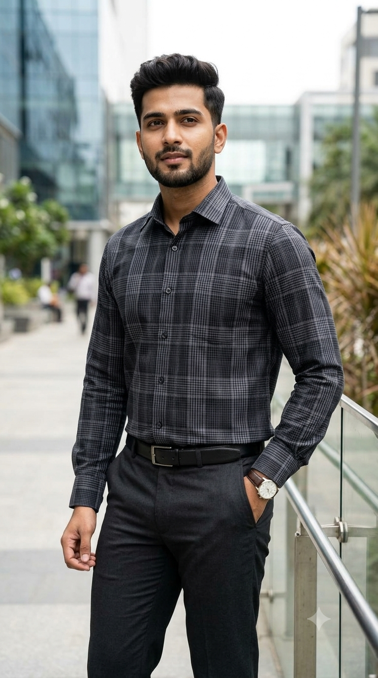 Shirt Fabric Donear Premium 100% Pure Cotton Wales Check Colour Black N Dusty Lavender
