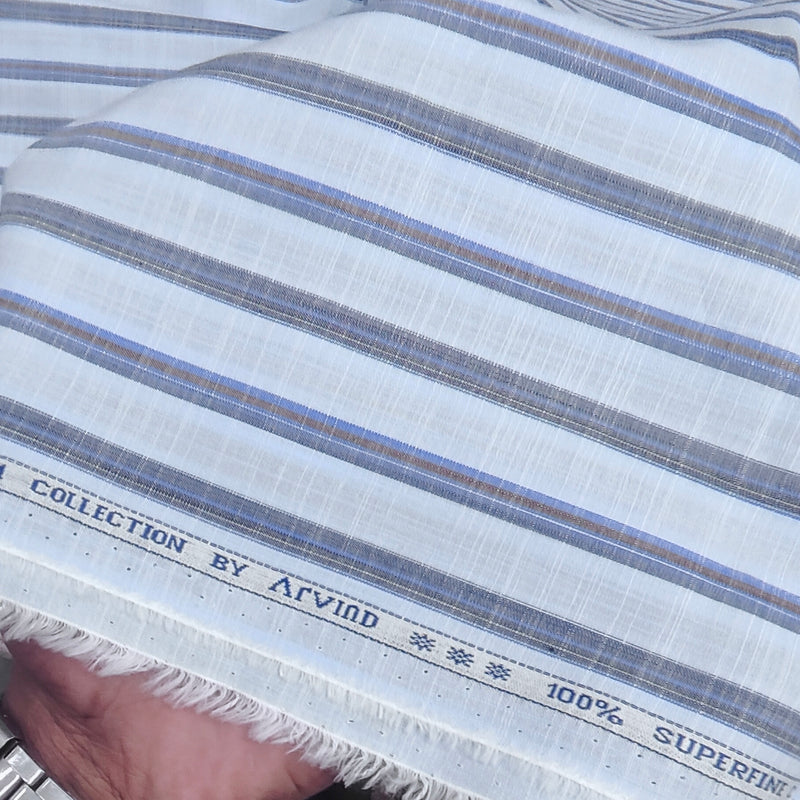 Shirt Fabric Arvind 100% Pure Cotton Patta  line Colour light Blue and dark blue