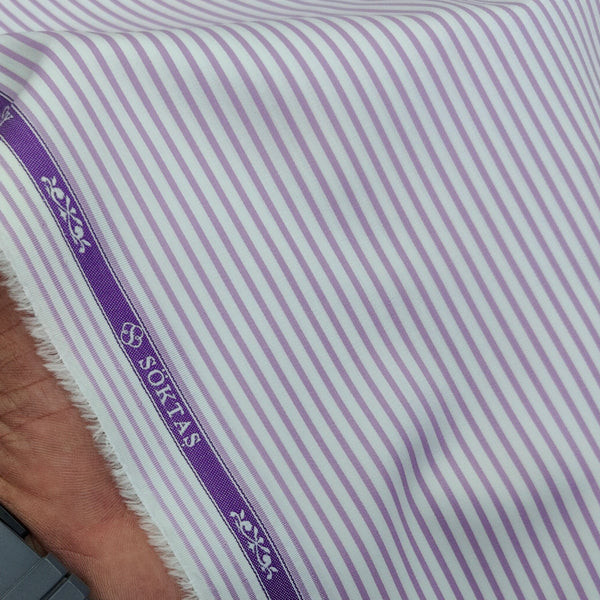 Shirt Fabric Soktas Finest 80s Giza Cotton PinStripe Colour Claret Purple N White