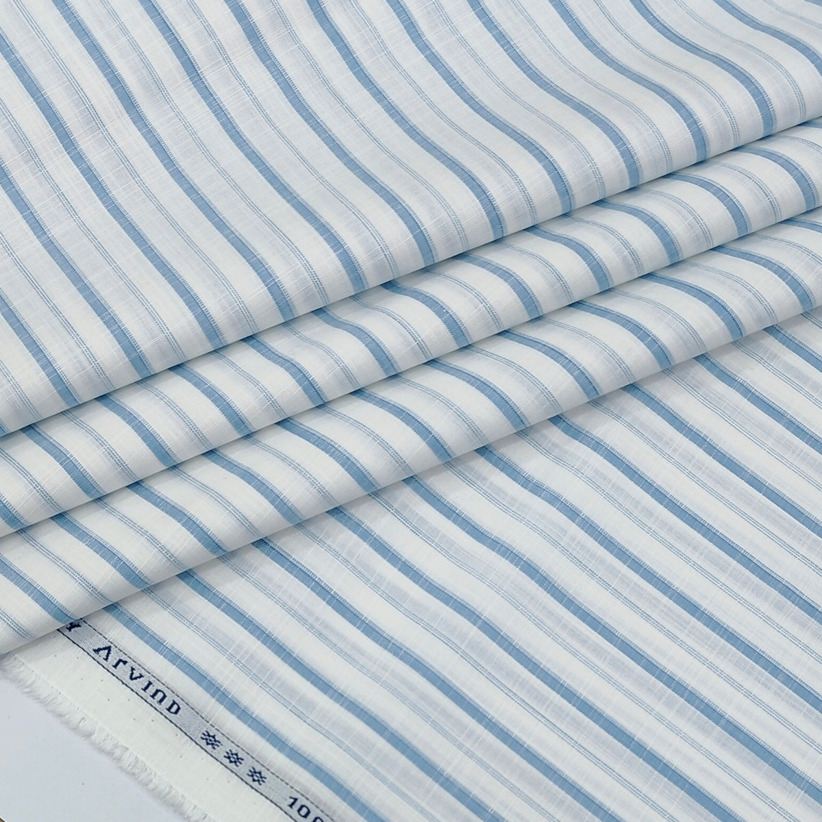 Shirt Fabric Arvind 100% Pure Cotton Awning Stripes Colour Light Blue N White