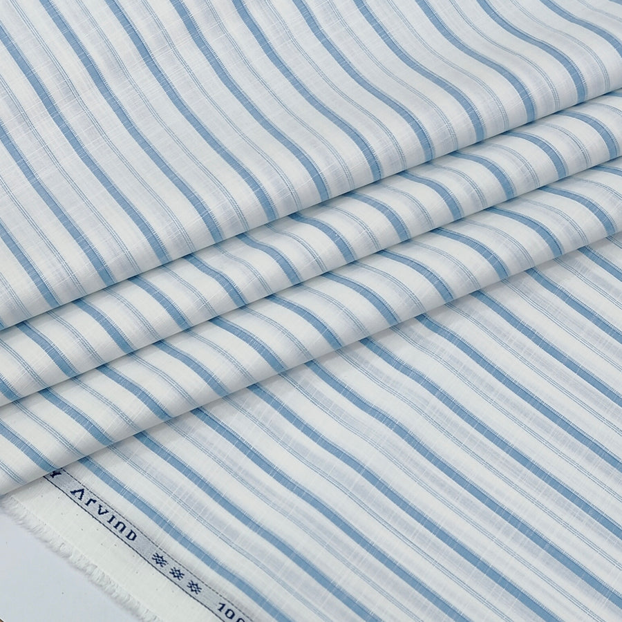 Shirt Fabric Arvind 100% Pure Cotton Awning Stripes Colour Light Blue N White