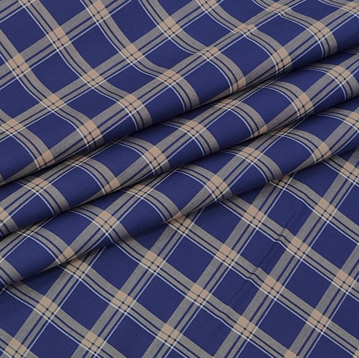 Shirt Fabric Donear Premium Giza Cotton Windowpane Check Colour Indigo Blue