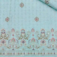 Kurta Fabric ManTire Designer Silk Lucknowi Chikankari Embroidery Colour Pastel Aqua Blue