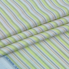 Shirt Fabric Arvind 100% Pure Cotton Multi Stripes Colour Lime Green N Off White