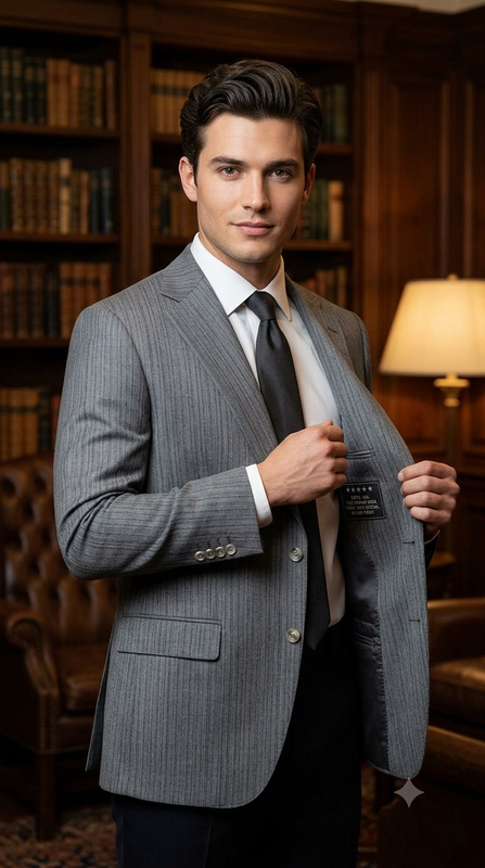Raymond Super 160s count 100% Wool Tweed Self Stripes Blazer Fabric Colour Worsted Grey