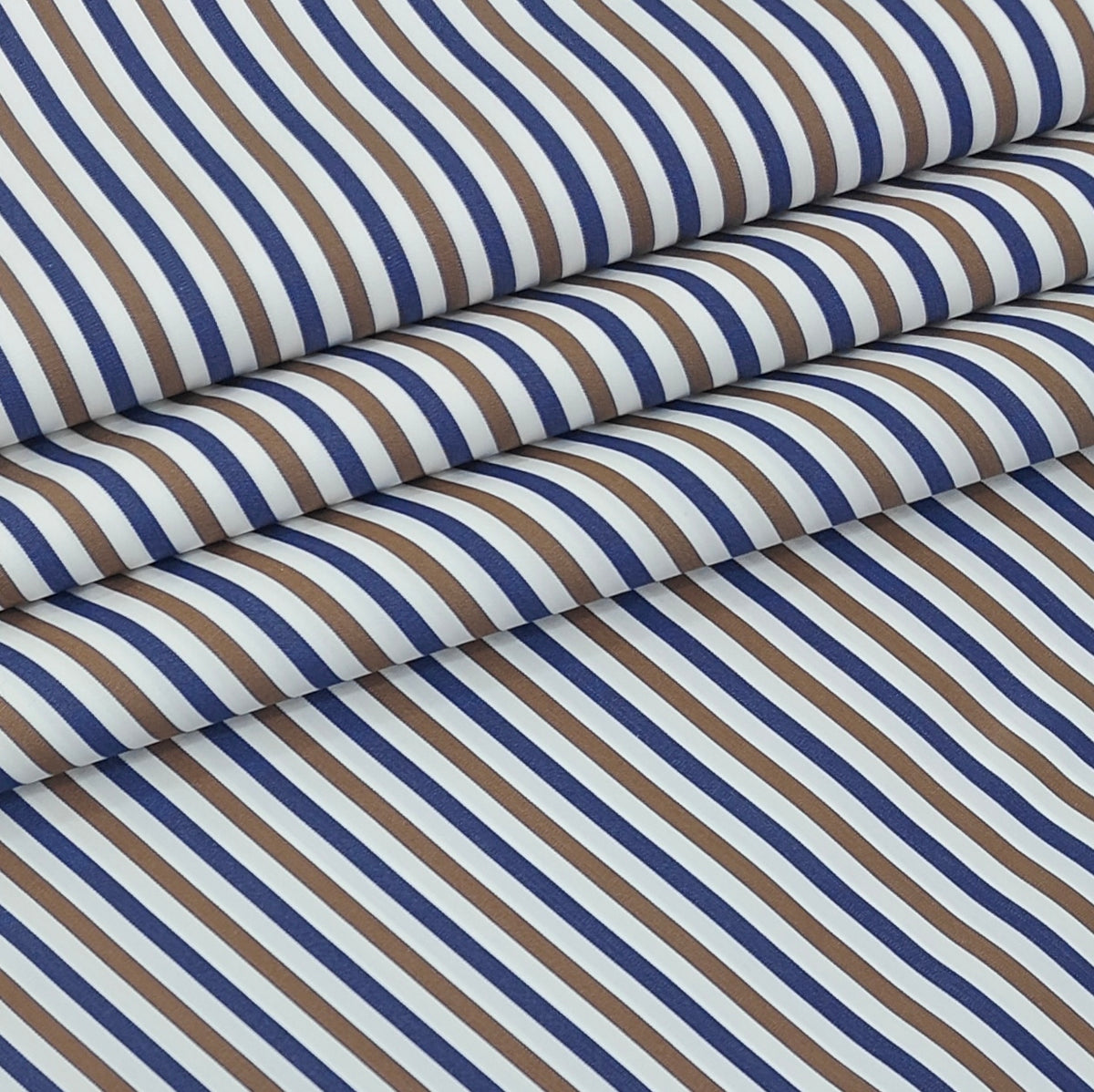 Shirt Fabric Soktas 140/2 Giza Cotton Track Stripe Colour Chocolate Brown, Dark Blue N Crisp White