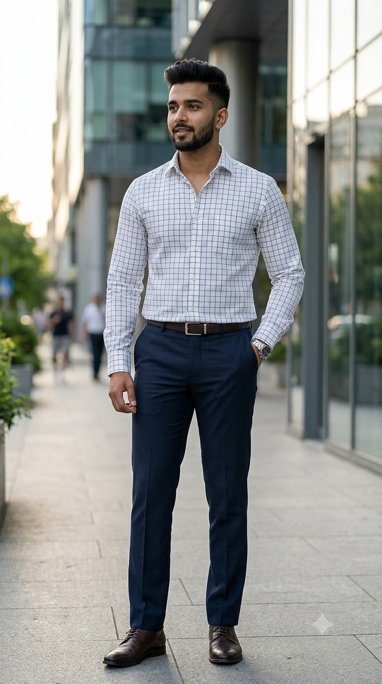 Shirt Fabric Donear LA Finish Premium Giza Cotton Windowpane Check Colour Grey N White