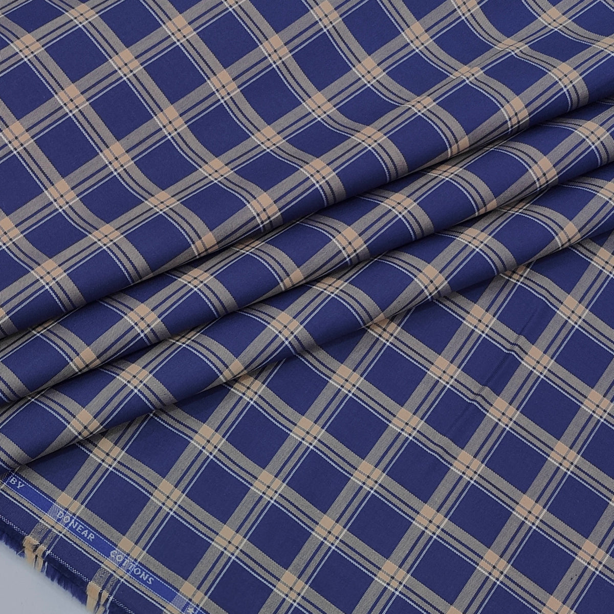Shirt Fabric Donear Premium Giza Cotton Windowpane Check Colour Indigo Blue