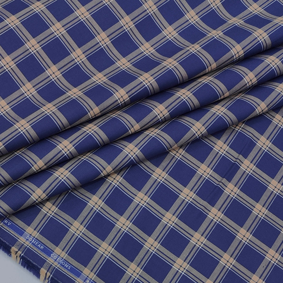 Shirt Fabric Donear Premium Giza Cotton Windowpane Check Colour Indigo Blue