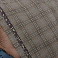 Raymond Super 120s count 100% Wool Tweed Broad Check Blazer Fabric Colour Tan Brown