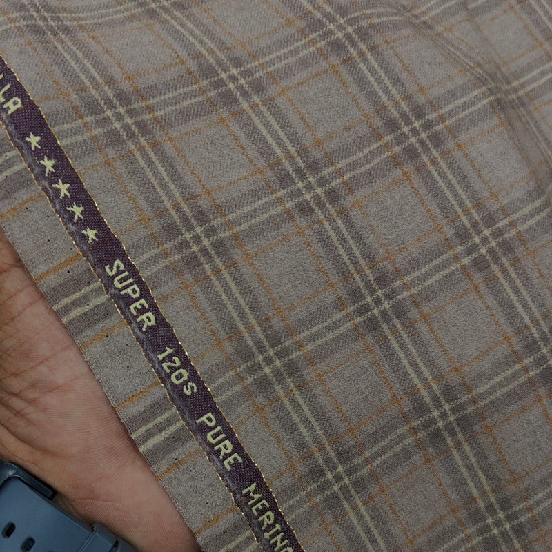 Raymond Super 120s count 100% Wool Tweed Broad Check Blazer Fabric Colour Tan Brown