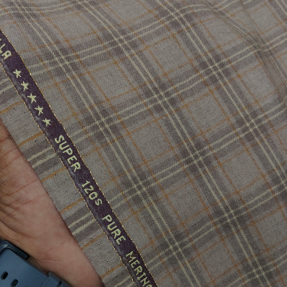 Raymond Super 120s count 100% Wool Tweed Broad Check Blazer Fabric Colour Tan Brown