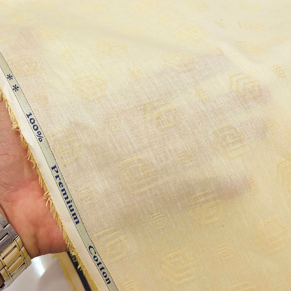 Solino Stiff Pure Cotton Premium Jacquard Kurta Fabric For Men Colour Yellow
