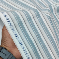 Shirt Fabric Arvind 100% Pure Cotton Multi Vertical Stripes Colour Slate Grey N Off White
