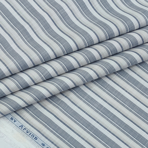 Shirt Fabric Arvind 100% Pure Cotton Patta Lining Colour Slate Grey N White