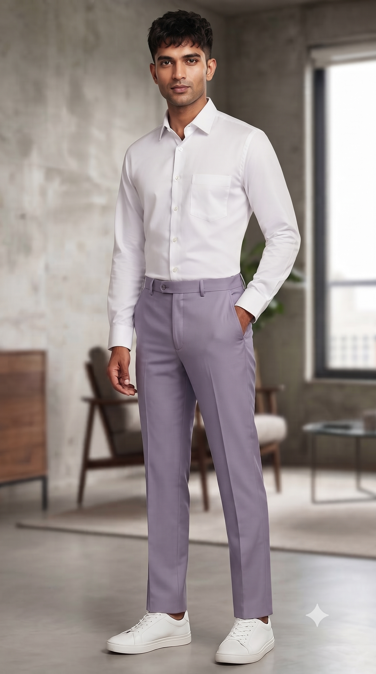 Combo Raymond Lavender Trouser Fabric And Mantire 100% cotton Plain White Shirt Fabric