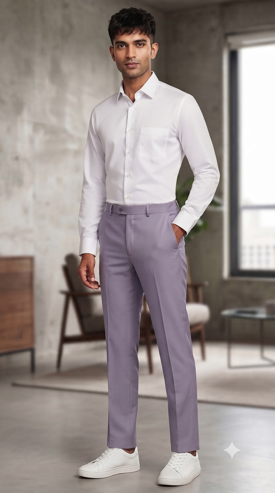 Combo Raymond Lavender Trouser Fabric And Mantire 100% cotton Plain White Shirt Fabric