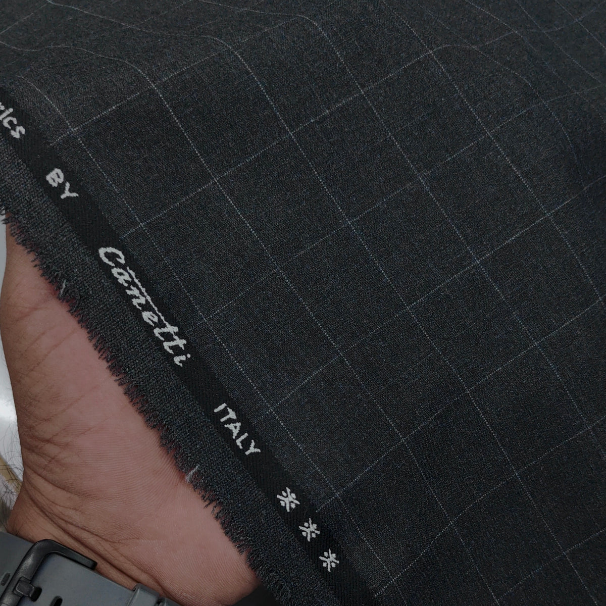 Trouser Fabric Canetti Italy Luxury 4Way Stretchable Tartan Check Colour Grey