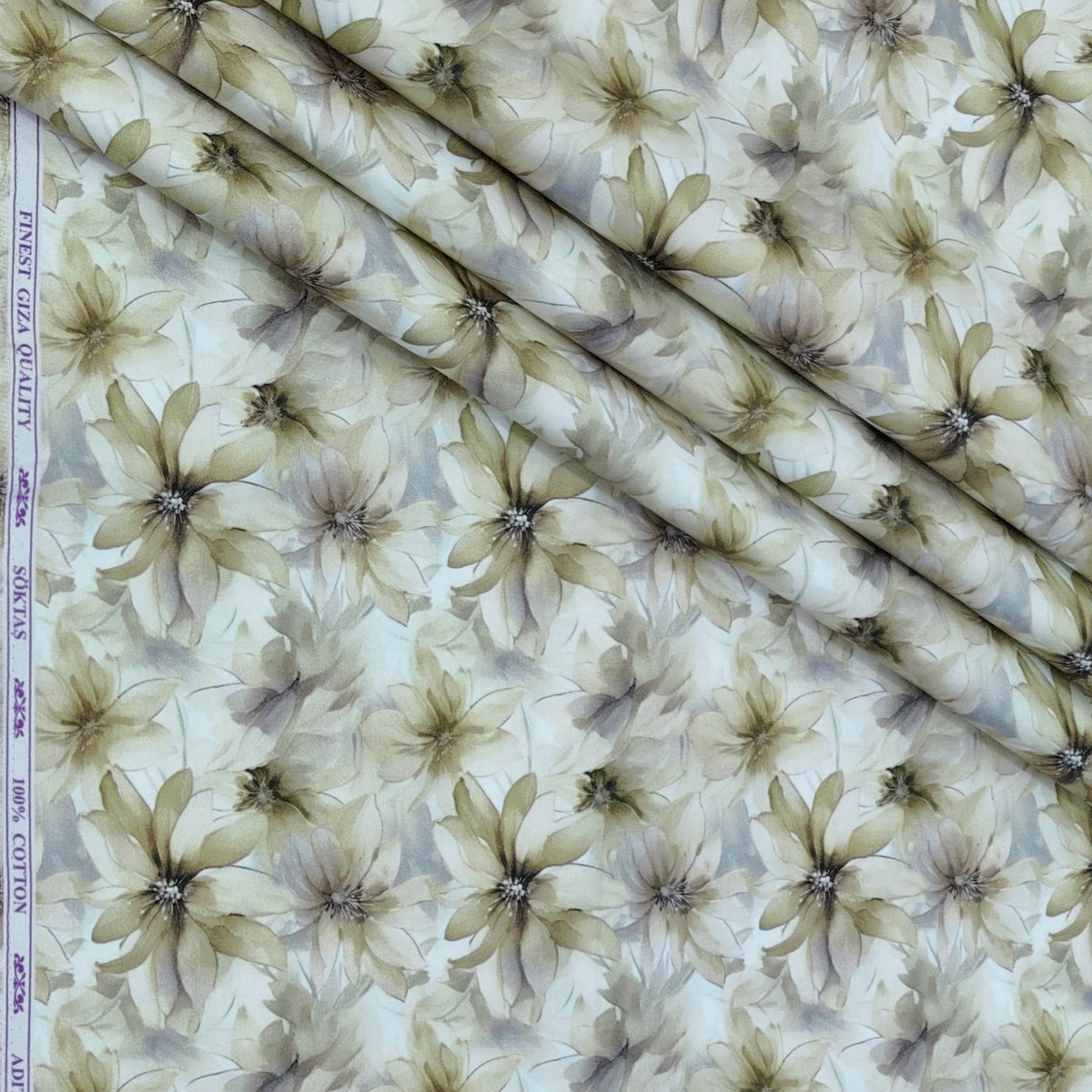 Shirt Fabric Soktas Finest 60s Giza Cotton Digital Print Colour Muted Green