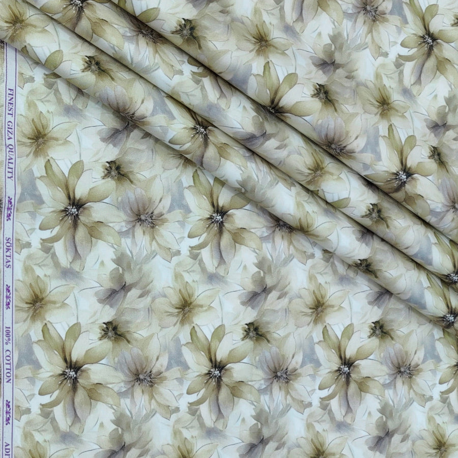 Shirt Fabric Soktas Finest 60s Giza Cotton Digital Print Colour Muted Green