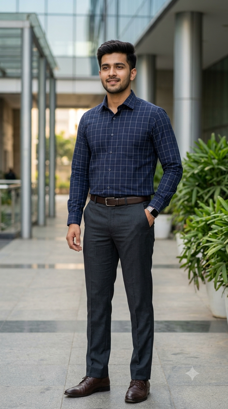 Shirt Fabric Donear Premium 100% Pure Cotton Windowpane Check Colour Dark Space Blue