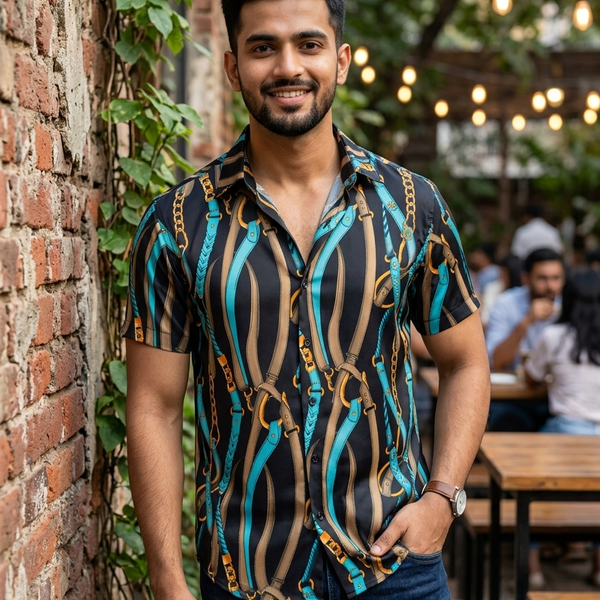 Shirt Fabric Raymond Regio Italia 100% Silk Digital Printed Colour turquoise blue,Teal N Cyan