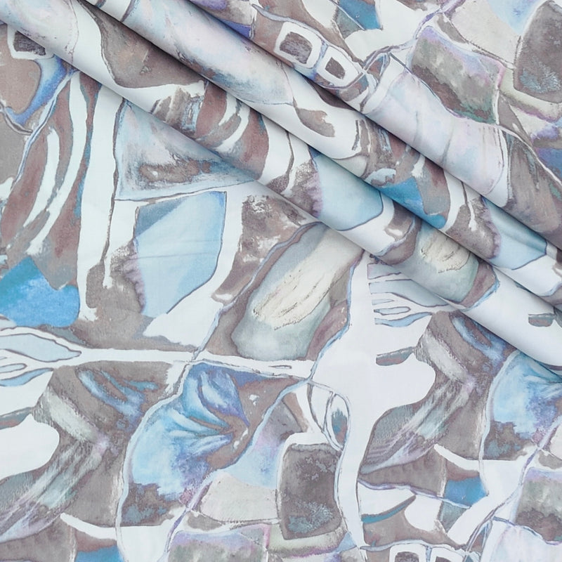 Shirt Fabric Soktas Finest 60s Giza Cotton Digital Print Colour Water Blue, Dusty Brown N White