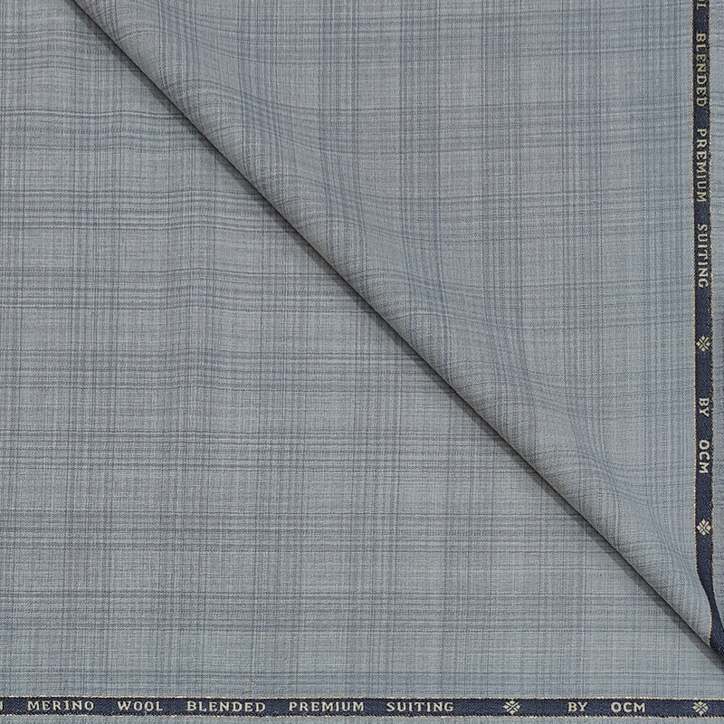 Trouser Fabric OCM Exotic Premium Super 130s Count 40% Merino Wool Mild Check Color Light Grey