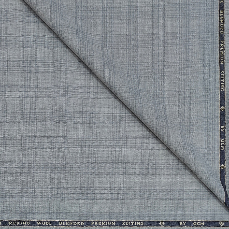 Trouser Fabric OCM Exotic Premium Super 130s Count 40% Merino Wool Mild Check Color Light Grey