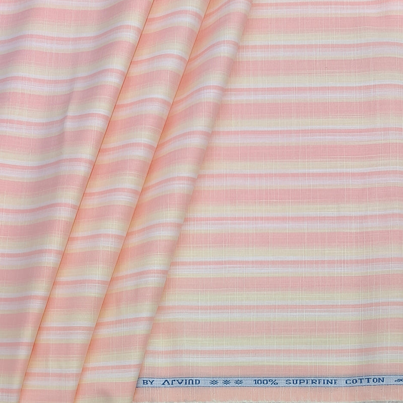 Shirt Fabric Arvind 100% Pure Cotton Patta  line Colour yellow and orange