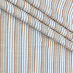 Shirt Fabric Arvind 100% Pure Cotton Vertical Stripes Colour Rust Brown, Soft Grey N Crisp White