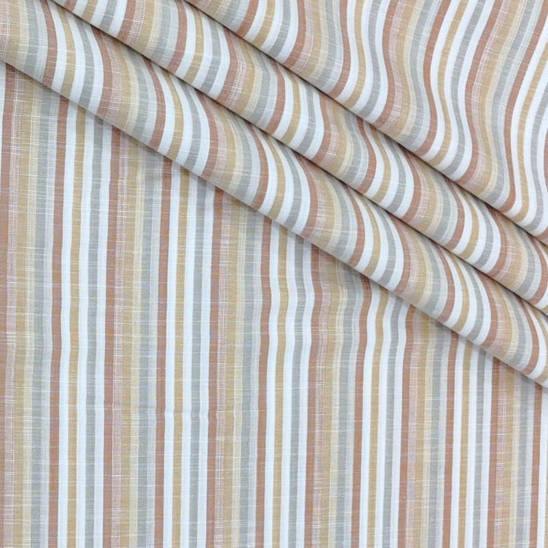 Shirt Fabric Arvind 100% Pure Cotton Vertical Stripes Colour Rust Brown, Soft Grey N Crisp White