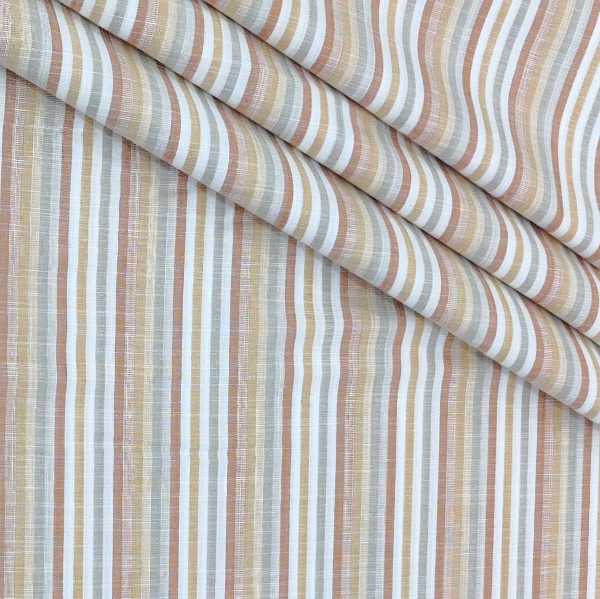 Shirt Fabric Arvind 100% Pure Cotton Vertical Stripes Colour Rust Brown, Soft Grey N Crisp White
