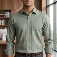 Shirt Fabric Donear LA Finish Premium Giza Cotton Broad Lining With Herrinbone Colour Sage Green