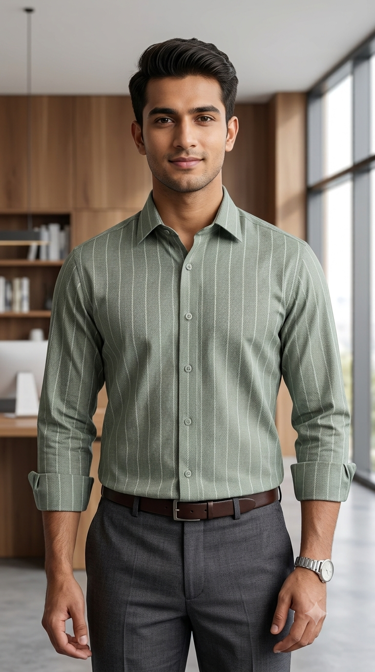 Shirt Fabric Donear LA Finish Premium Giza Cotton Broad Lining With Herrinbone Colour Sage Green
