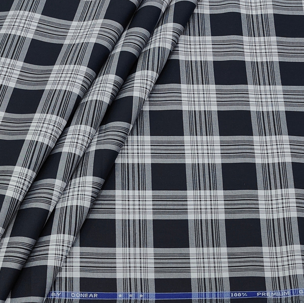Shirt Fabric Donear LA Finish Premium Giza Cotton Tartan Check Colour Black N Grey