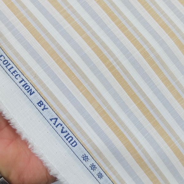 Shirt Fabric Arvind 100% Pure Cotton Multi Lining Colour Golden Brown, Blue