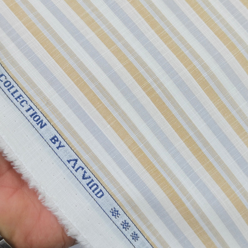 Shirt Fabric Arvind 100% Pure Cotton Multi Lining Colour Golden Brown, Blue