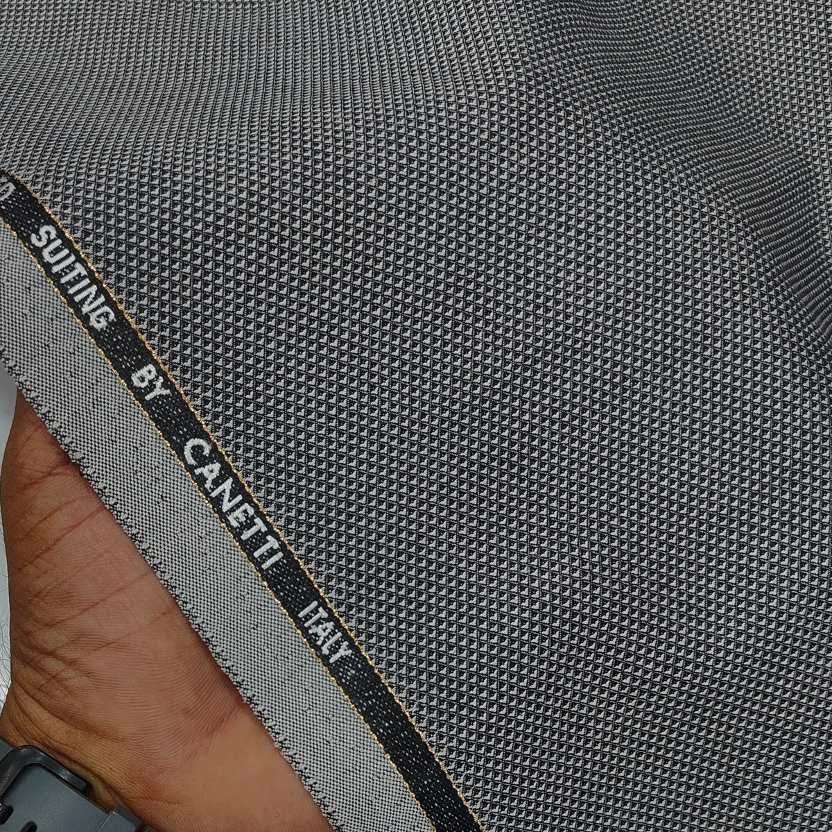 Trouser Fabric Canetti Italy Merino 100s Wool Blend Dobby Colour Blackish Grey