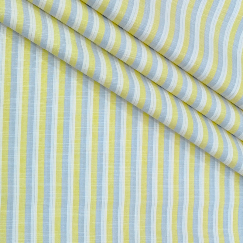 Shirt Fabric Arvind 100% Pure Cotton Vertical Stripes Colour Butter Yellow N Grey