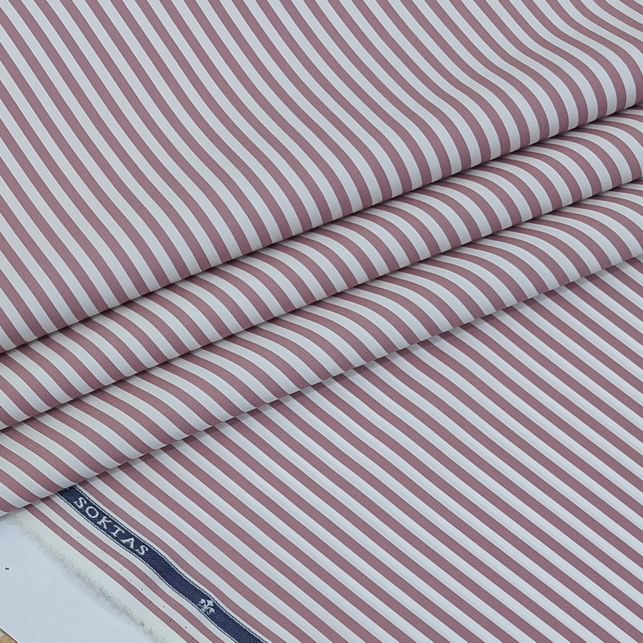 Shirt Fabric Soktas 140/2 Giza Cotton Bengal Stripe Colour Mauve N White