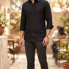 Shirt Fabric Raymond Portofino Super 100Lea*100Lea Pure Linen Plain Colour Jet Black