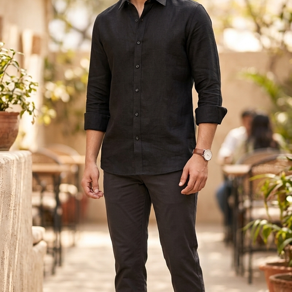 Shirt Fabric Raymond Portofino Super 100Lea*100Lea Pure Linen Plain Colour Jet Black